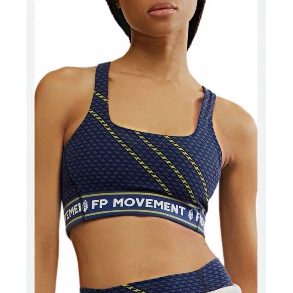 Free People Movement Never Better‎ Logo Square Neck Sports Bra Black Blue Size S